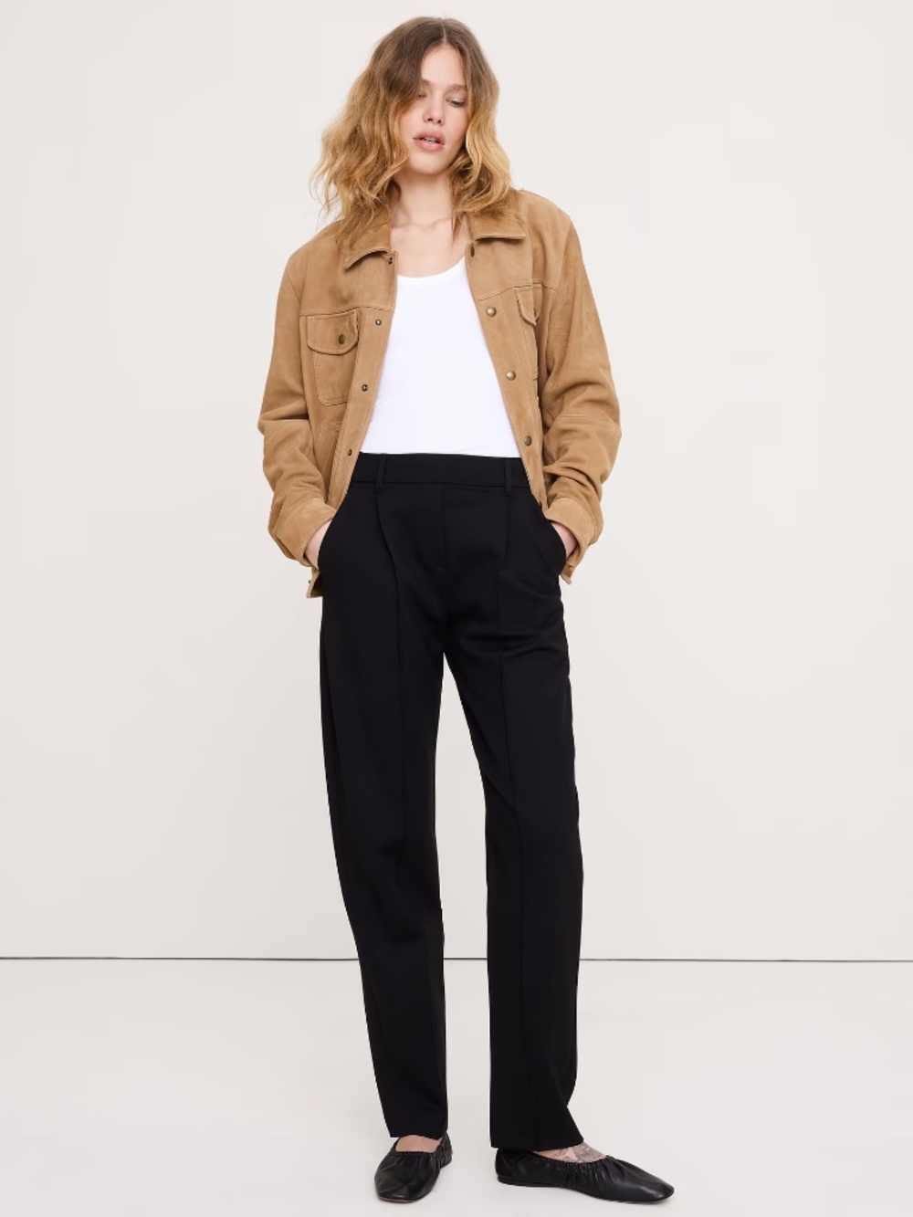 NWT Banana Republic High Waist Wide Leg Drapey Ponte Pull on Pant // Black